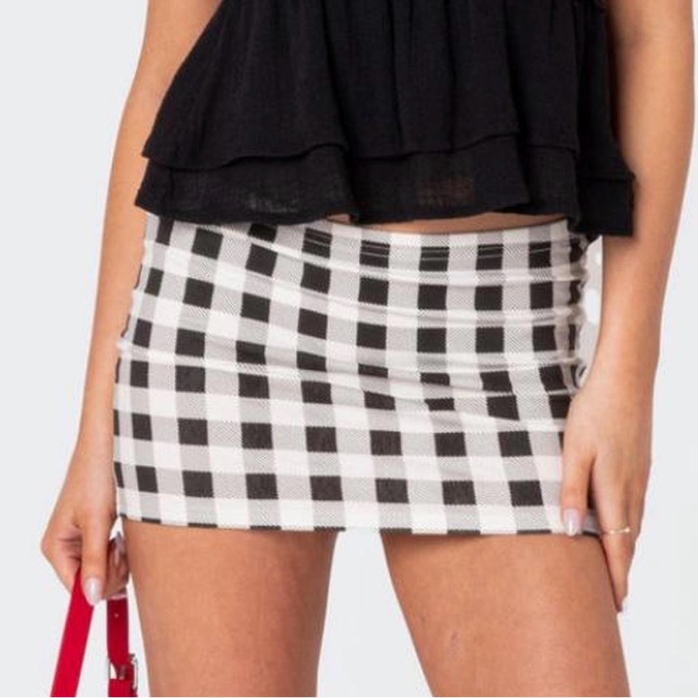 Edikted Black and White Checkered Mini Skirt